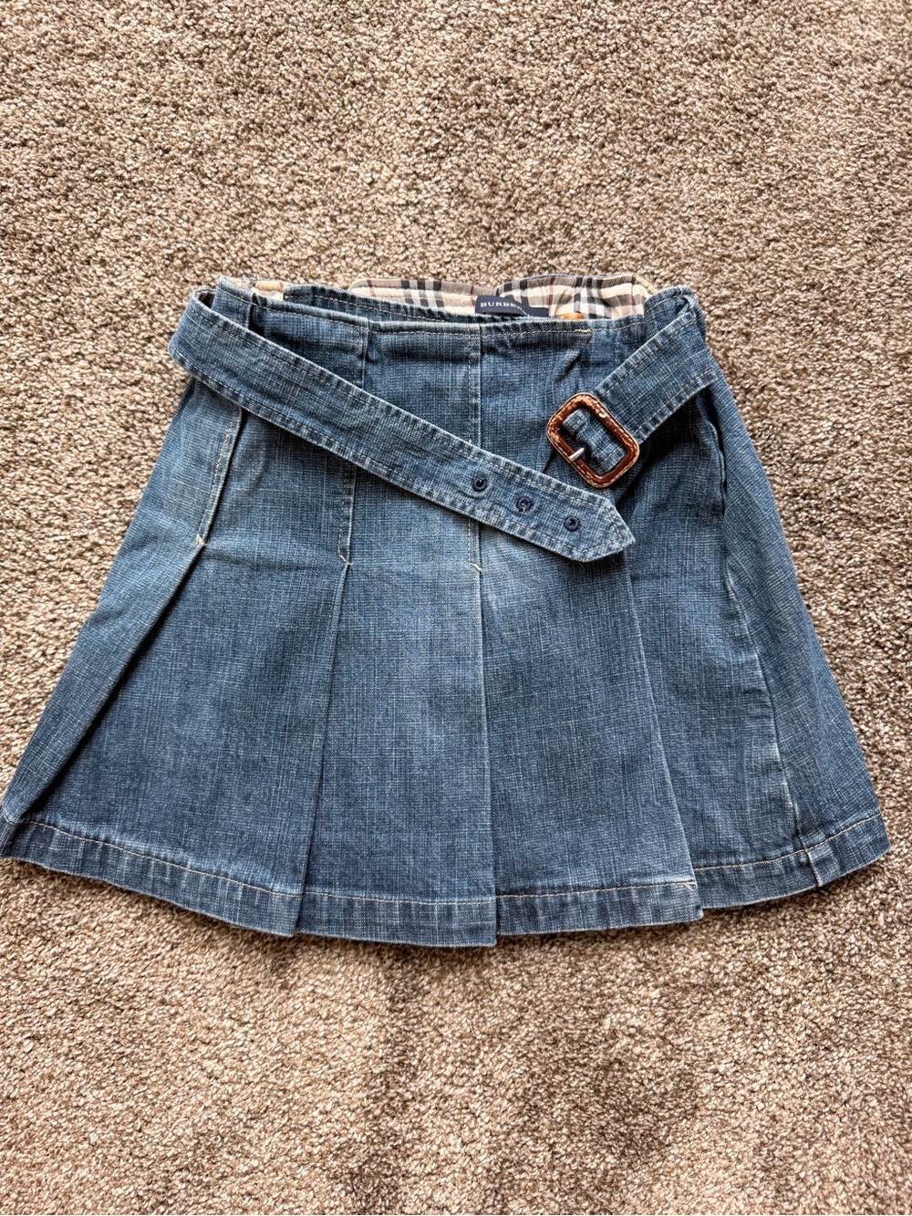 Burberry Blue Denim Pleated Skirt with Belt